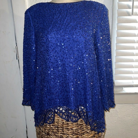 Jean Joseph Le Bon Silk Sequin Top Skirt Set Sz Medium Flaw - Picture 2 of 9